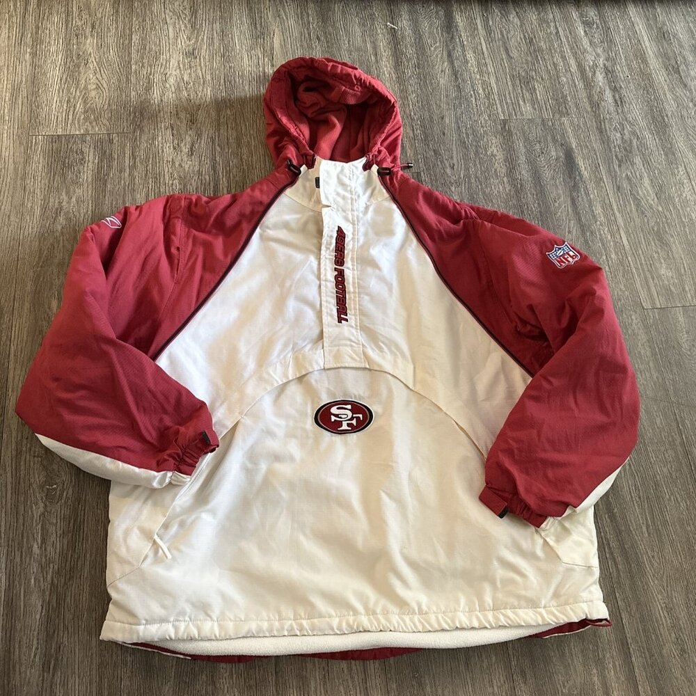 Vintage Reebok NFL San Francisco 49ers 90s Parka Jacket Men Size XL Ivory Red
